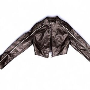 Love Tree Women SM Black Faux Leather Cropped Moto Jacket